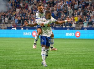 Vancouver Whitecaps FC's Russell Teibert and Tosaint Ricketts Celebrates Ricketts' Goal at BC Place