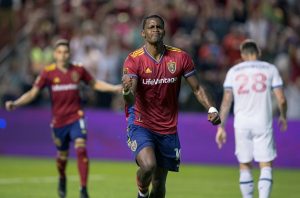 Real Salt Lake’s Sergio Cordova Celebrates Scoring a Goal at the Rio Tinto Stadium